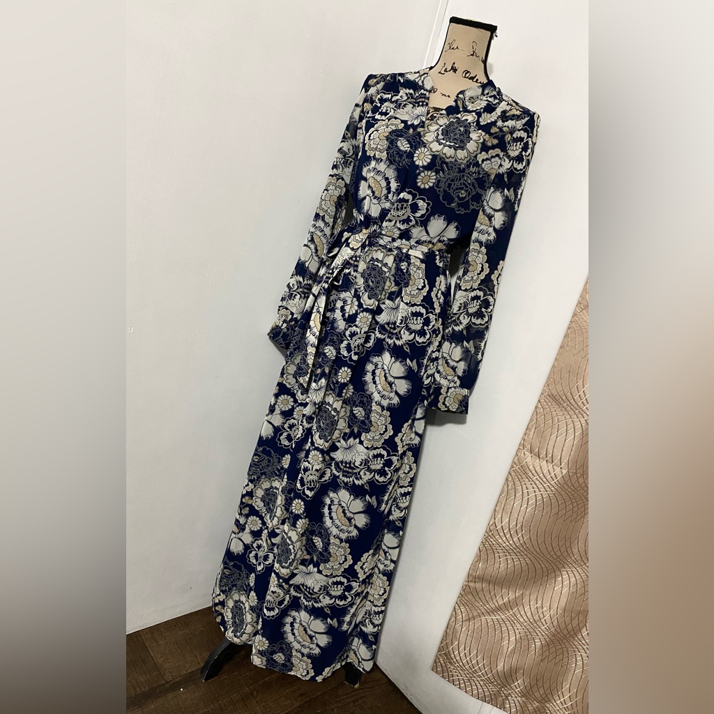 De Collection Women's Dress Allover Floral Print Self Tie Swing Maxi Dress Sz M